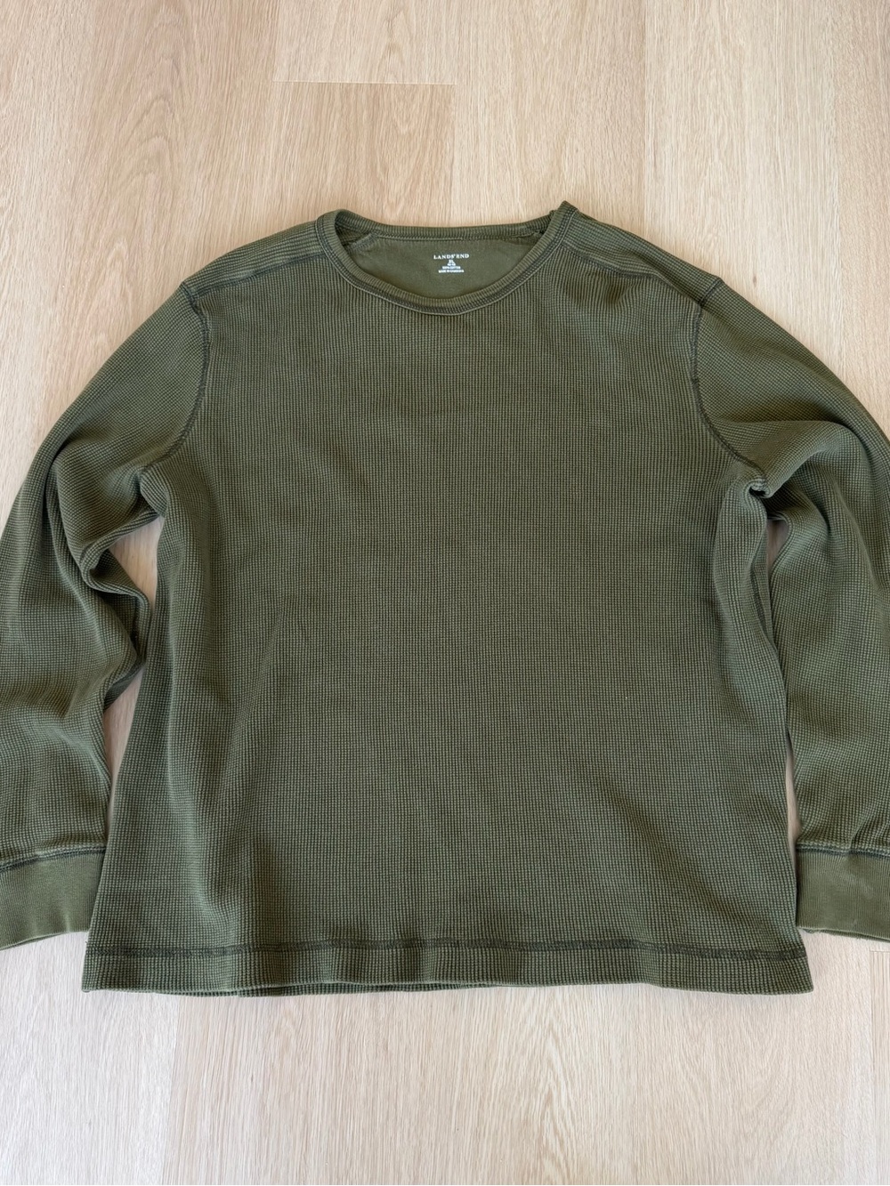 Lands' End green thermal waffle knit long sleeve shirt